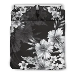Hawaiian Hibiscus Black and White Polynesian Bedding Set
