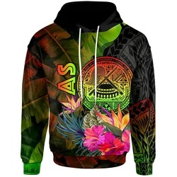 American Samoa Polynesian Hoodie -  Hibiscus and Banana Leaves