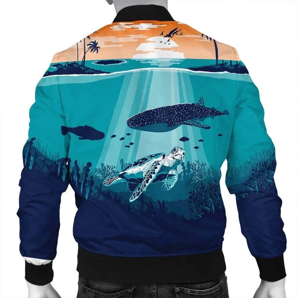 Hawaiian Whale And Turtle In Sunset Polynesian Bomber Jacket - AH