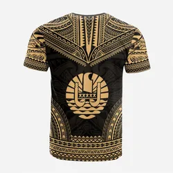 Tahiti Custom Personalised T shirt - Tahiti Flag Polynesian Chief Tattoo Gold Version