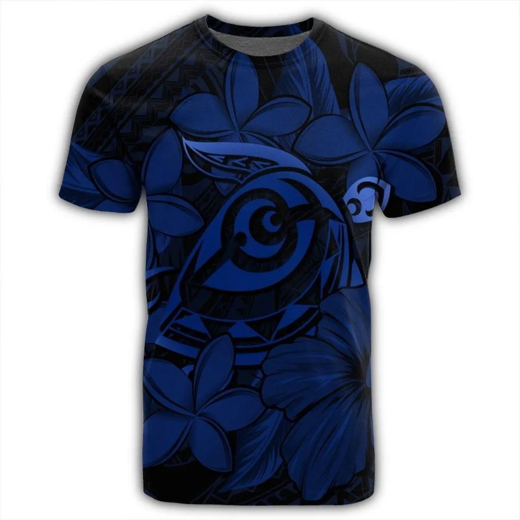 Hawaiian Turtle Hibiscus Plumeria Kanaka Polynesian T-Shirt Blue - Soft Style - AH
