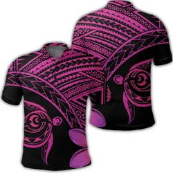 Hawaiian Turtle Plumeria Kakau Polynesian Quilt Polo Shirt Neo Pink