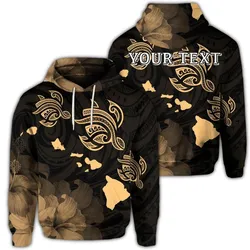 (Personalised) Hawaii Turtle Hibiscus Map Polynesian Hoodie Gold - AH