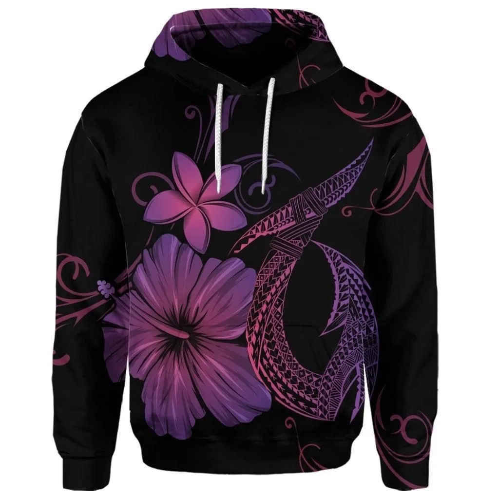 (Personalised) Hawaiian Fish Hook Hibiscus Plumeria Polynesian Hoodie - Pink