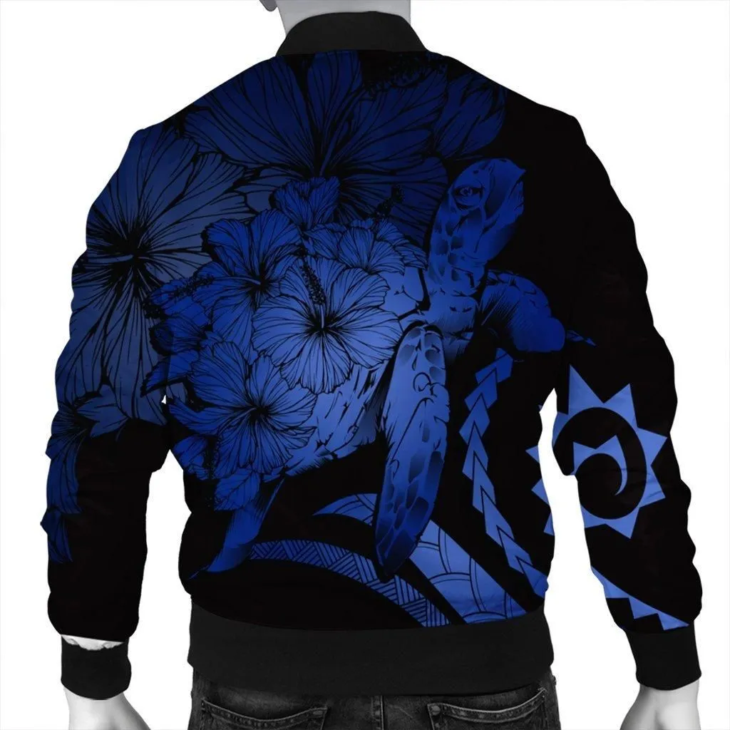 Hawaiian - Hawaii Turtle Hibiscus Polynesian Vintage Bomber Jacket - Blue - AH
