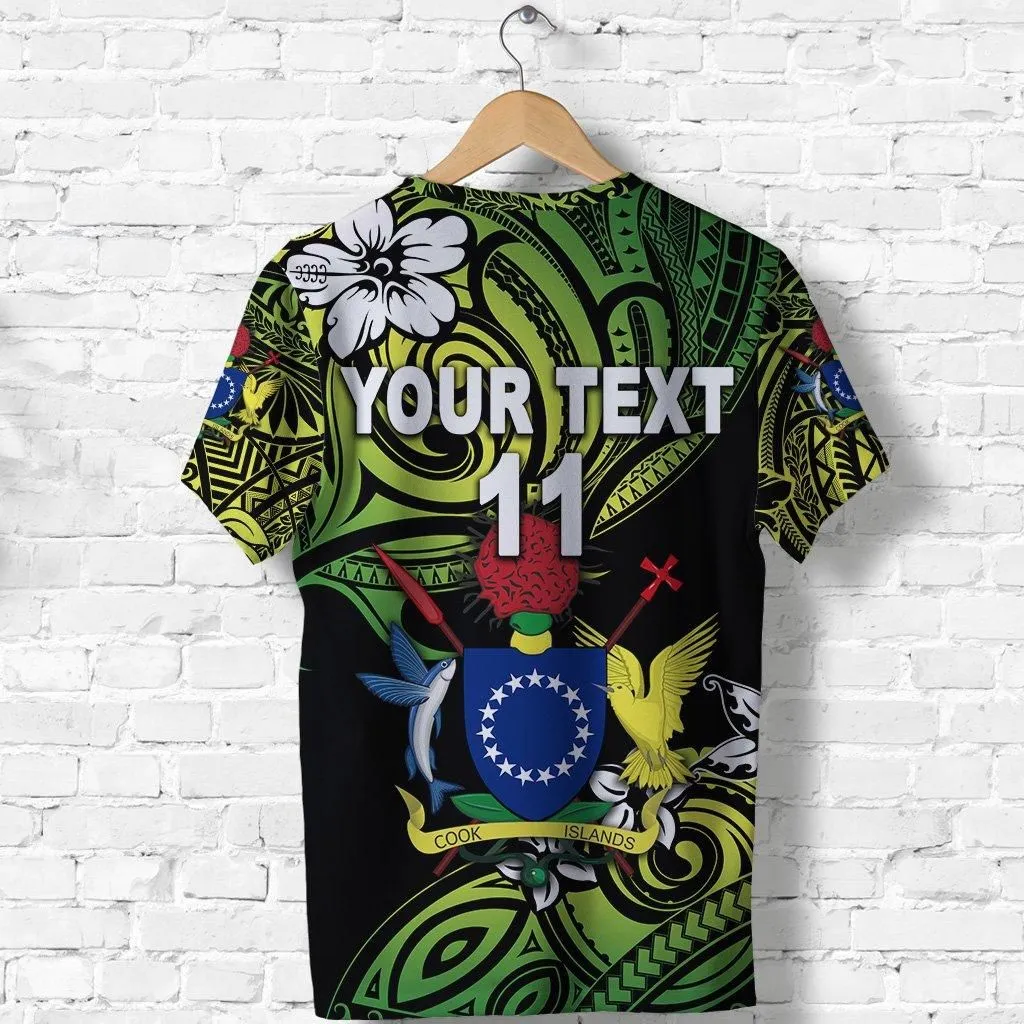 (Custom Personalised) Cook Islands Rugby T Shirt Unique Vibes Coat Of Arms - Green, Custom Text and Number