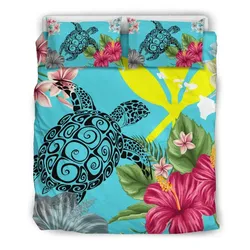Alohawaii Home Set - Hawaii Kanaka Turtle Hibiscus Plumeria Tropical Style -  Bedding Set AH J2