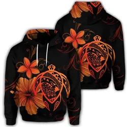 Hawaiian Map Turtle Hibiscus Plumeria Polynesian Hoodie - Orange