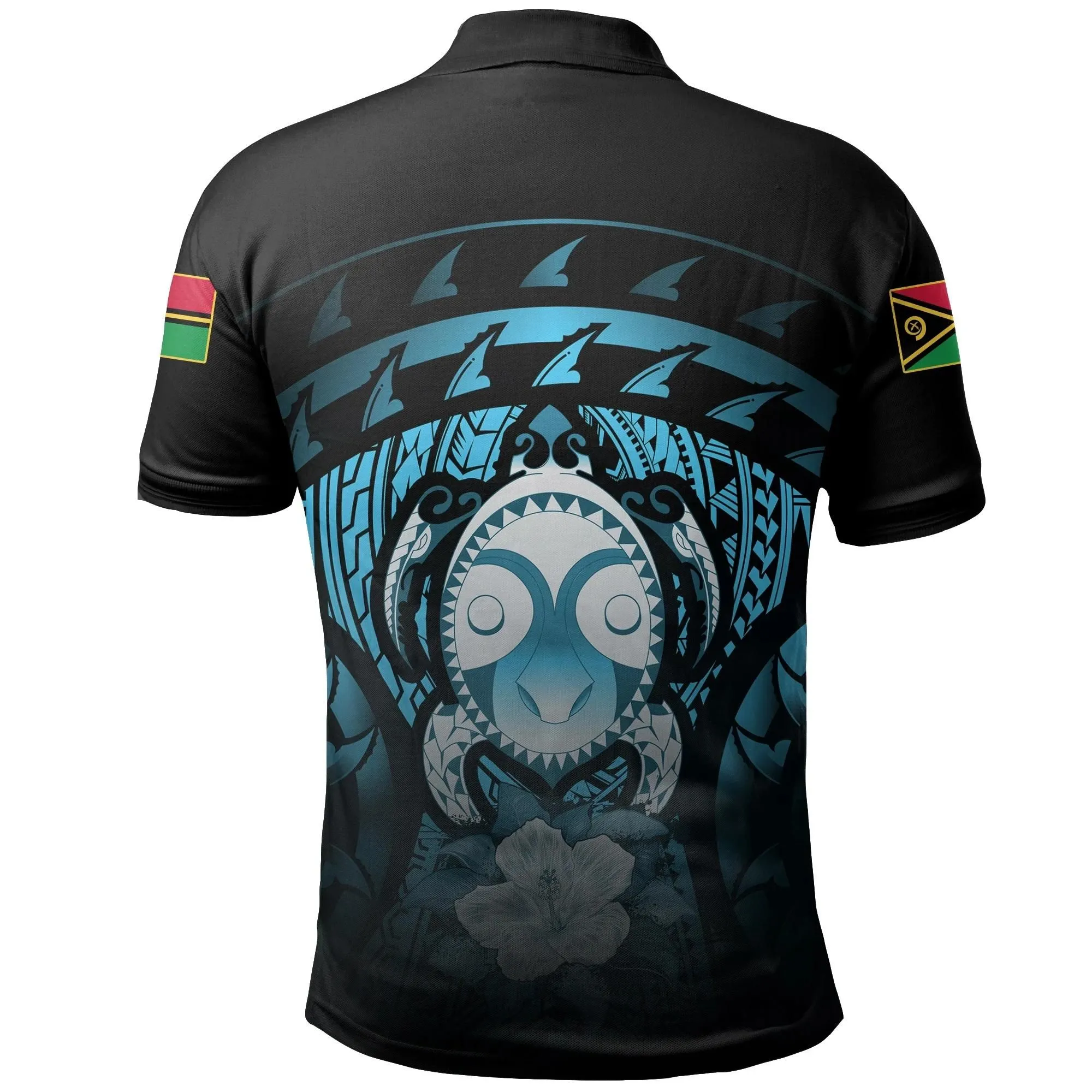 Alohawaii Shirt - Polo Shirt Vanuatu Turtle Hibiscus (Blue) A02