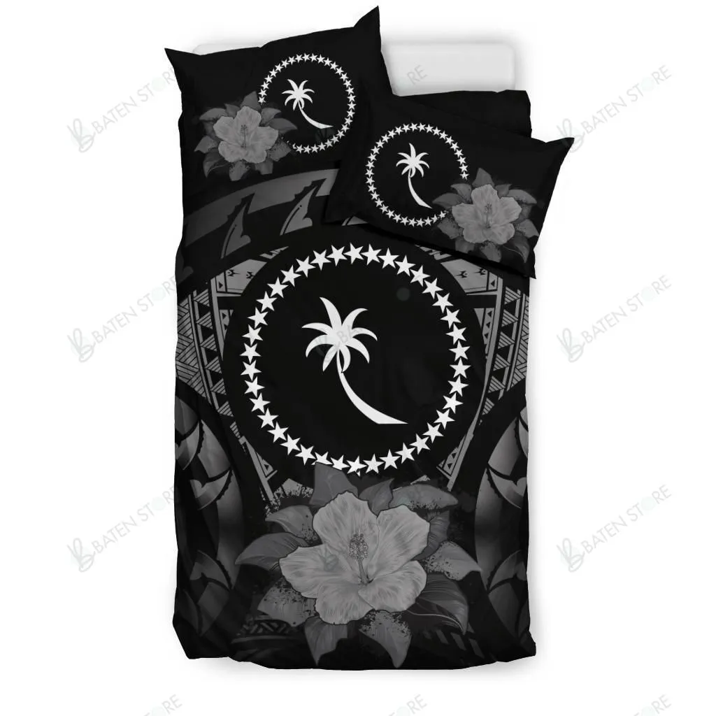 Chuuk Hibiscus Gray And Black Bedding Set Bedroom Decor