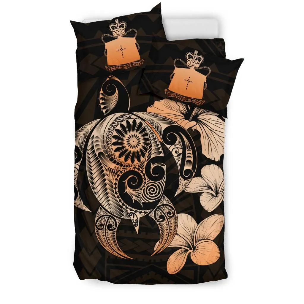 FamilyGater Bedding Set - Cover and Pillow Cases Tokelau Hibiscus Plumeria Mix Polynesian Orange Turtle - J1