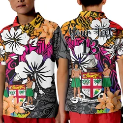 (Custom Text and Number) Fiji Tie Dye Polo Shirt KID Polynesian Tribal Creative Tropical Flowers LT13