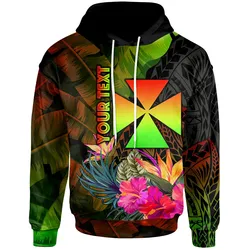 Wallis and Futuna Polynesian Personalised Hoodie - Hibiscus and Banana Leaves