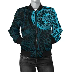 FamilyGater Jacket - Bomber Jacket Polynesian Tattoo Style Blue A7