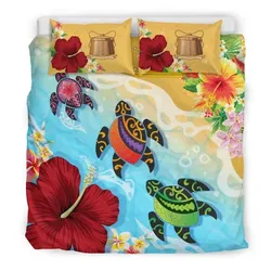 FamilyGater Bedding Set - Cover and Pillow Cases Tokelau - Turtle Polynesian Hibiscus A10