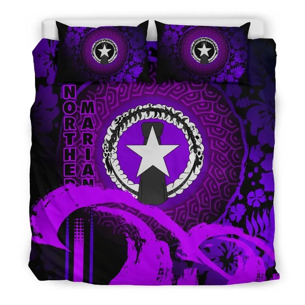 FamilyGater Bedding Set - Cover and Pillow Cases Northern Mariana Islands - Hibiscus And Wave Purple K7