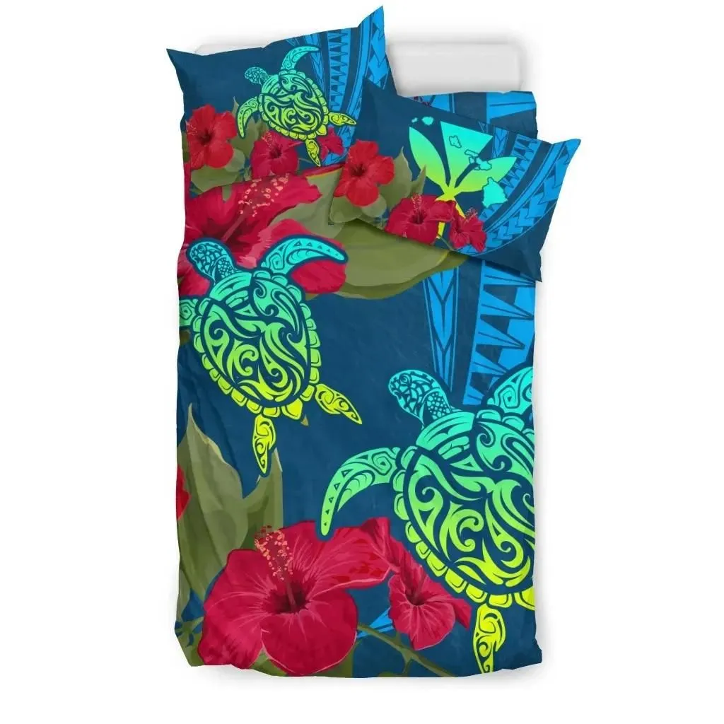 FamilyGater Home Set - Hawaii Turtle Hibiscus Polynesian Bedding Set - Bana Style - AH - J4