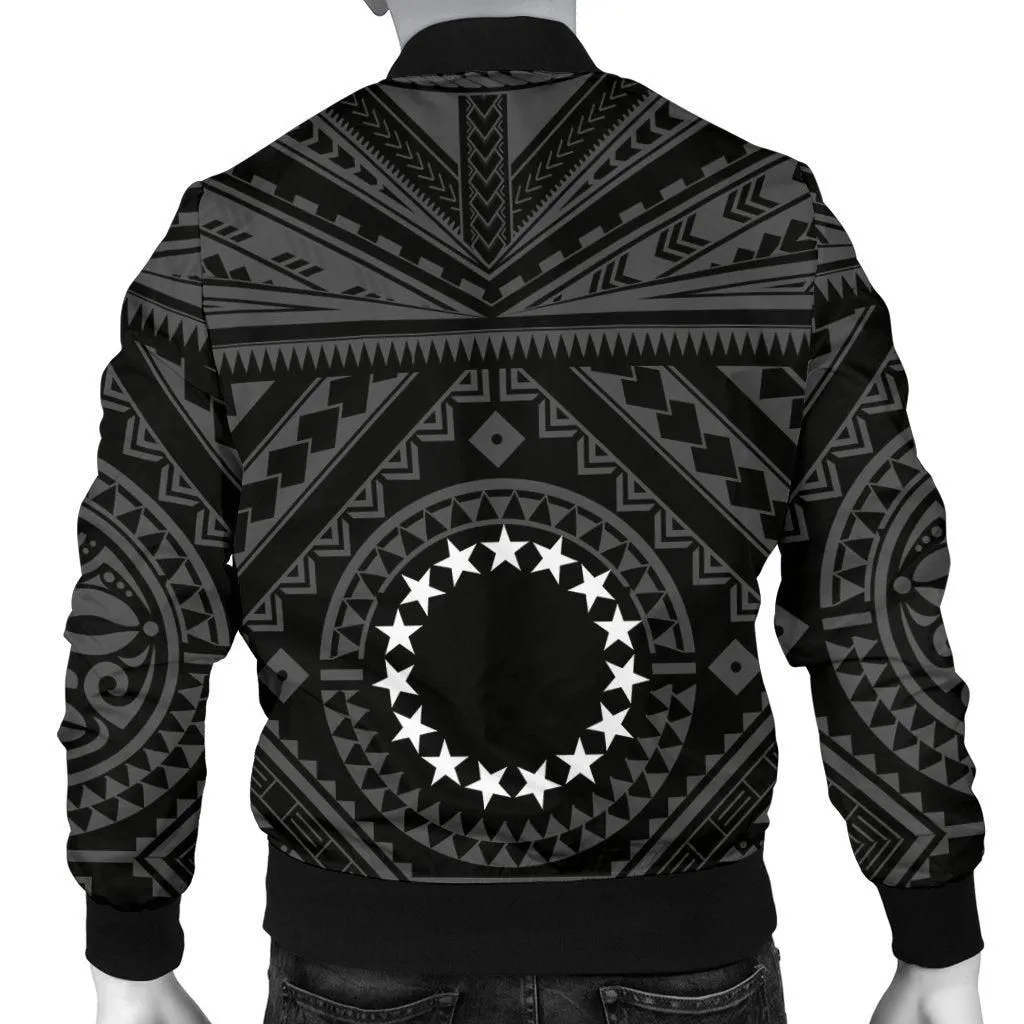 Cook Island Mens Bomber Jacket - Seal With Polynesian Tattoo Style ( Black)