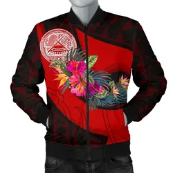 American Samoa Mens Bomber Jacket - Polynesian Hook And Hibiscus (Red)