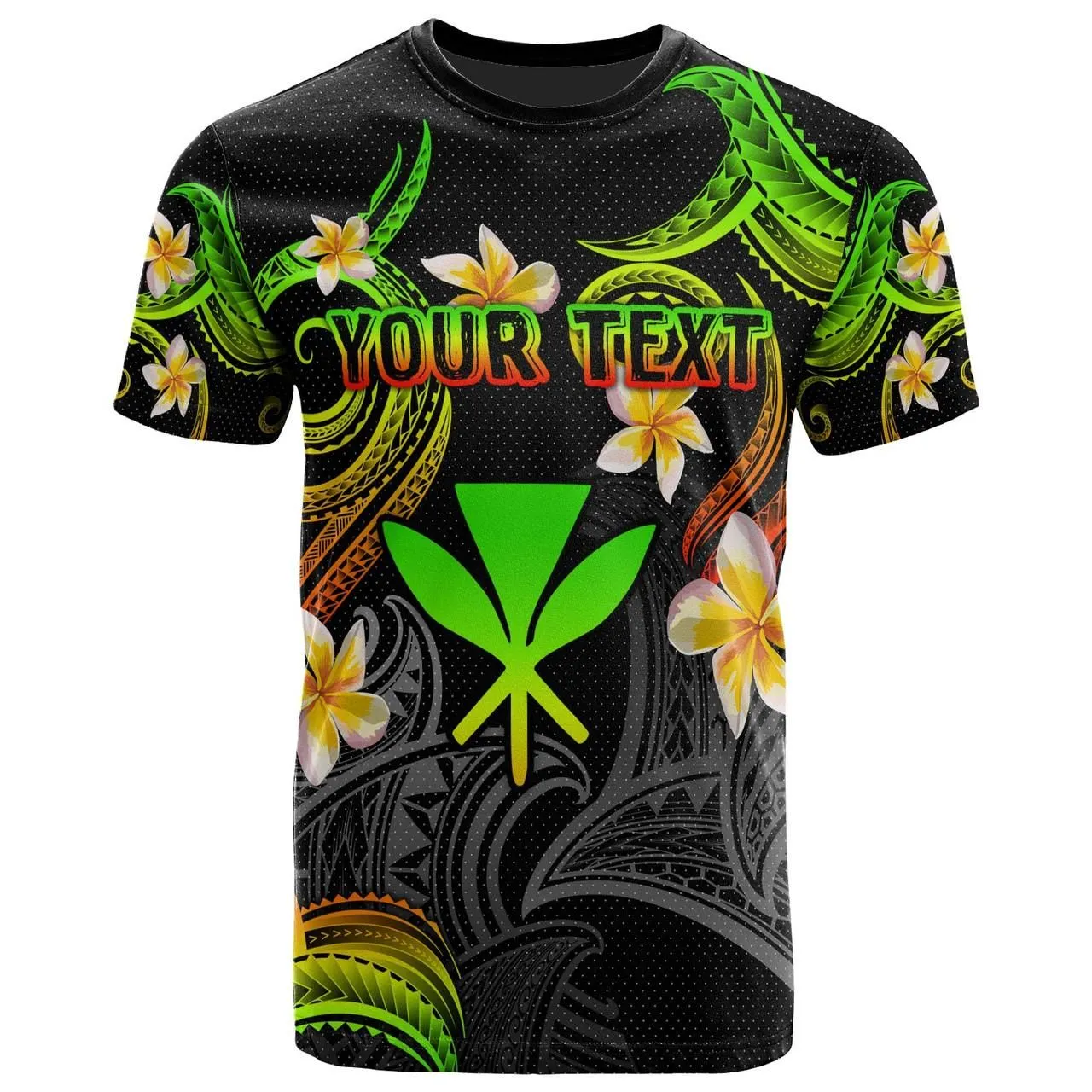 Kanaka Maoli T-shirt - Custom Personalised Polynesian Waves with Plumeria Flowers (Reggae)