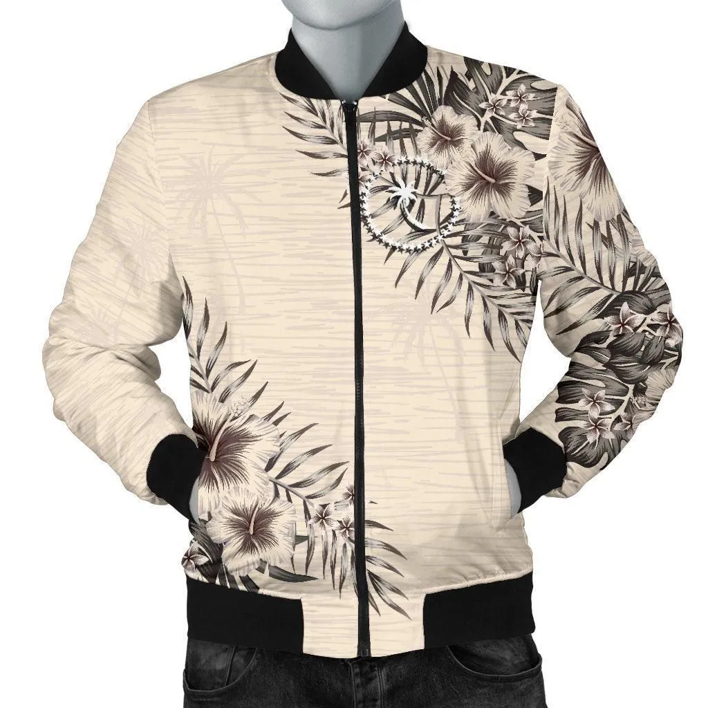 Chuuk Mens Bomber Jacket - The Beige Hibiscus
