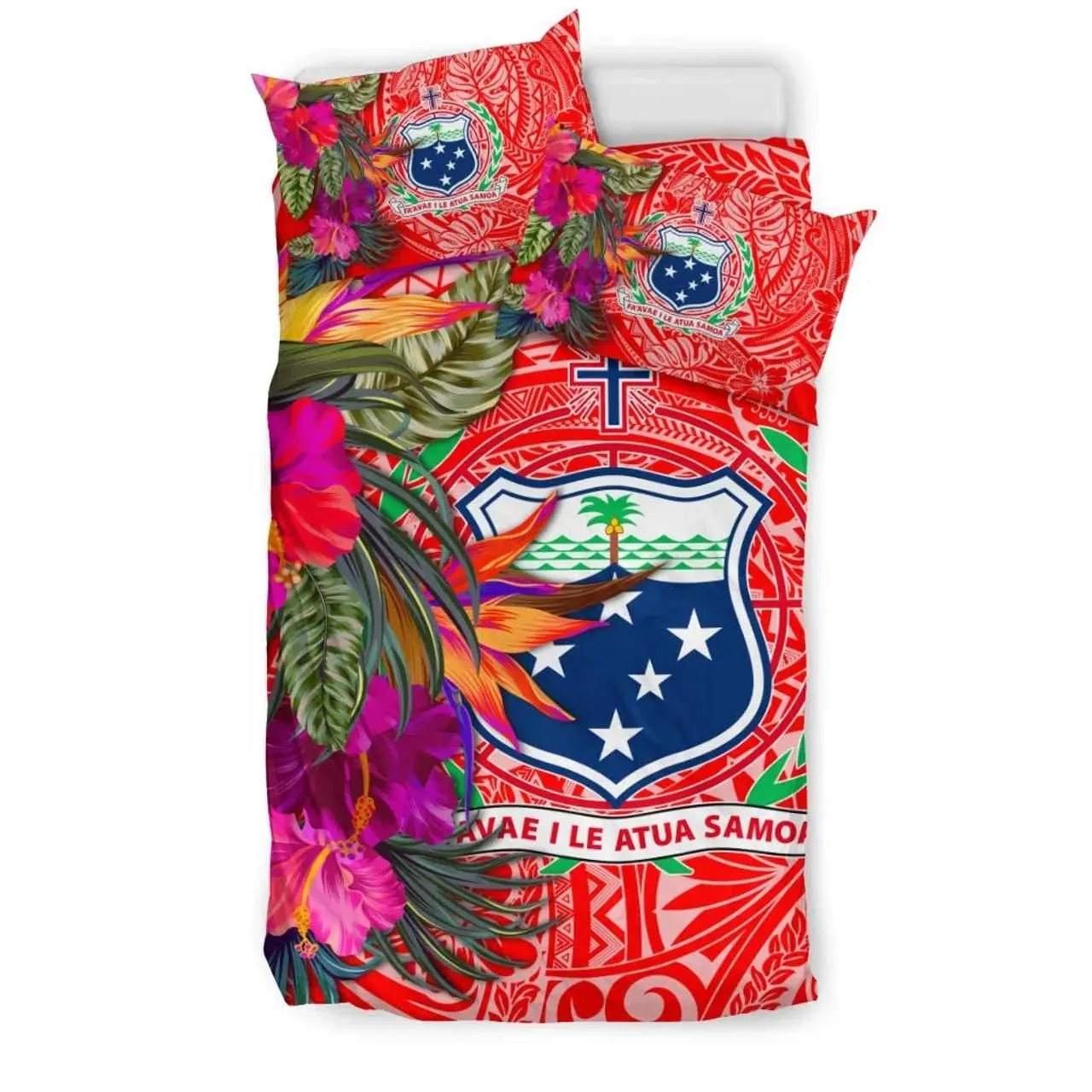 Samoa Bedding Set - Hibiscus Polynesian Pattern Red Version