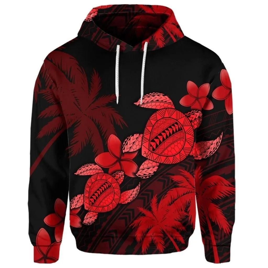 (Personalised) Hawaii Turtle Plumeria Coconut Tree Polynesian Hoodie - Red