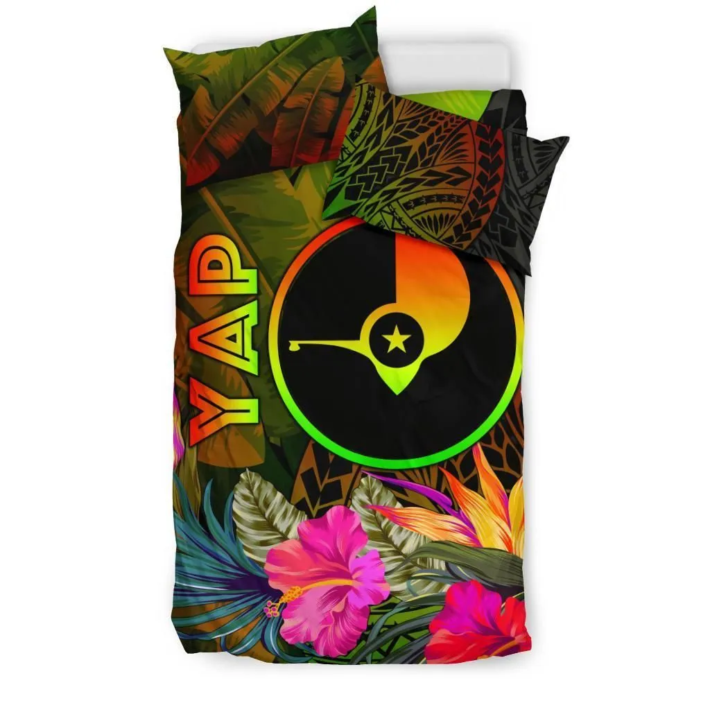YAP Polynesian Bedding Set -  Hibiscus and Banana Leaves