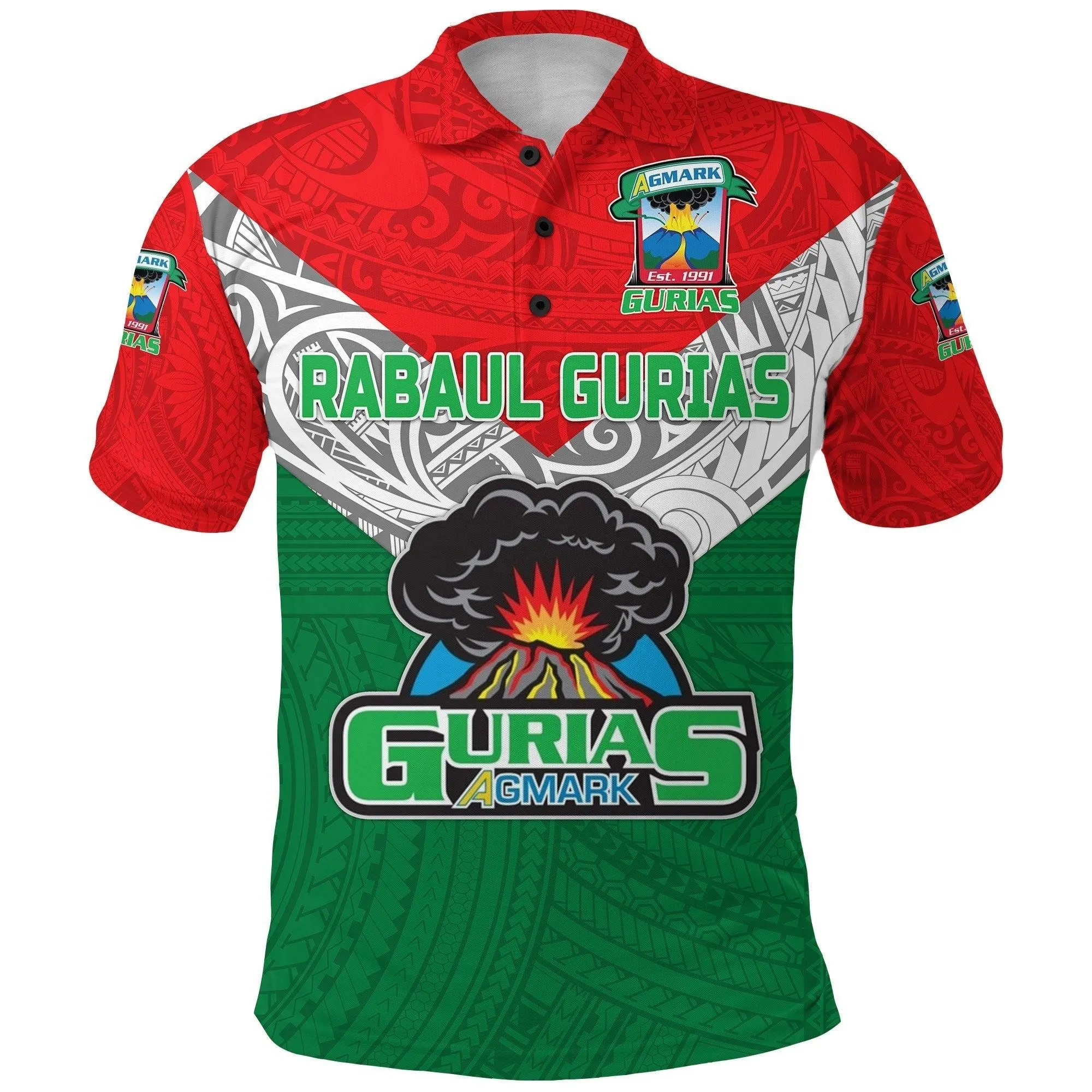 (Custom Personalised) Papua New Guinea Agmark Rabaul Gurias Polo Shirt Rugby - Green, Custom Text And Number LT8