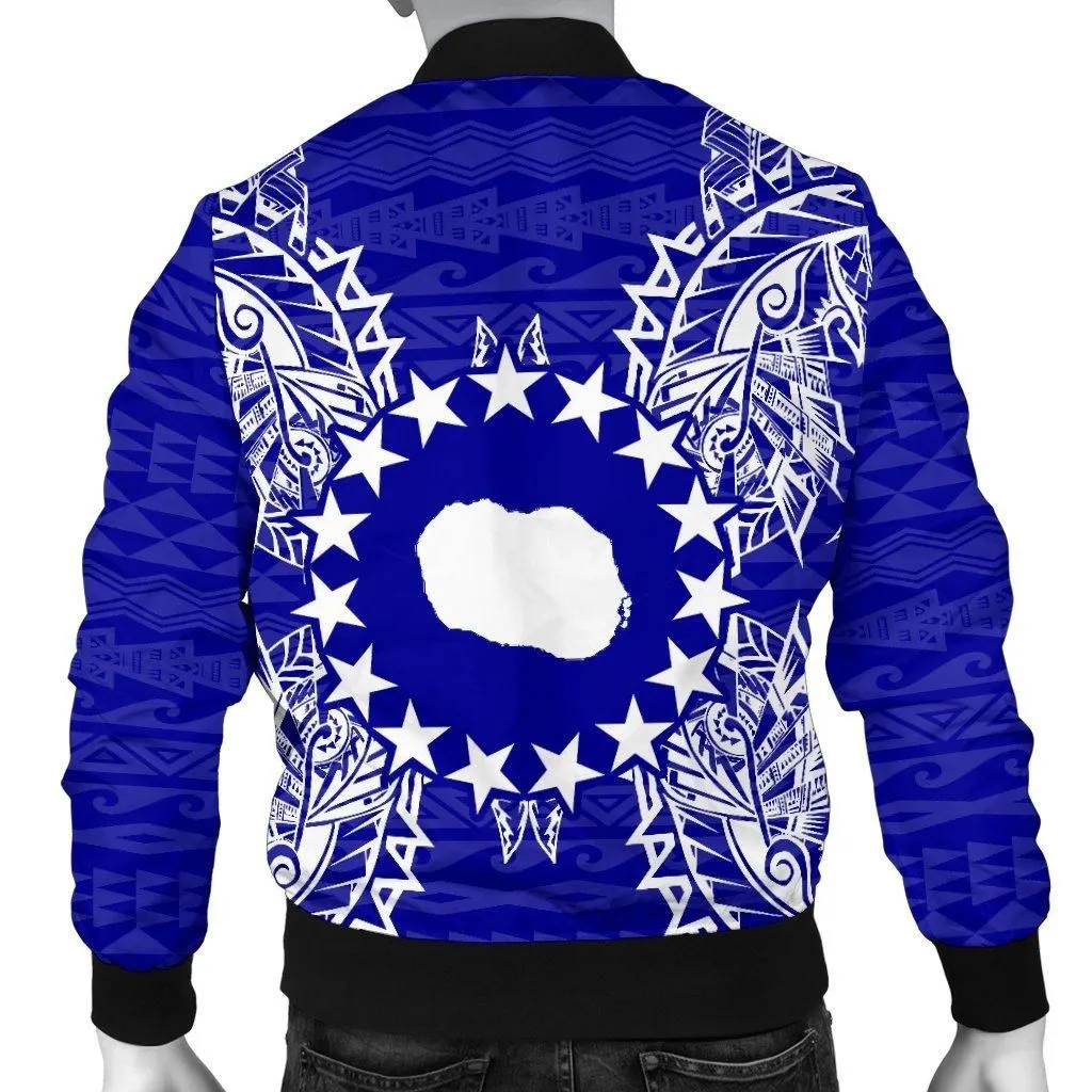 Cook Islands Polynesian Mens Bomber Jacket Map Blue