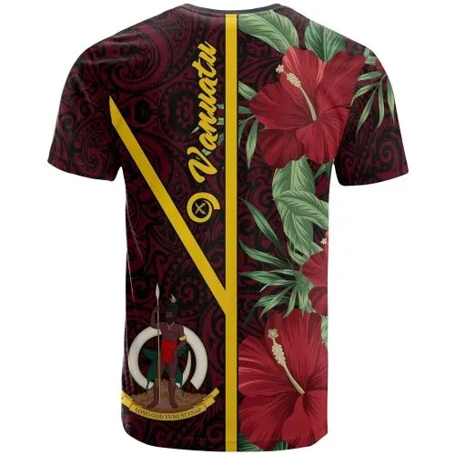 Vanuatu Polynesian T shirt - Tropical Flowers With Seal