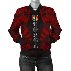 Tonga Women Bomber Jacket - Polynesian Tattoo Red - BN0110