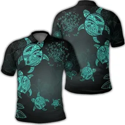 Hawaiian Plumeria Hibiscus Turtle Under Sea Polynesian Polo Shirt Blue