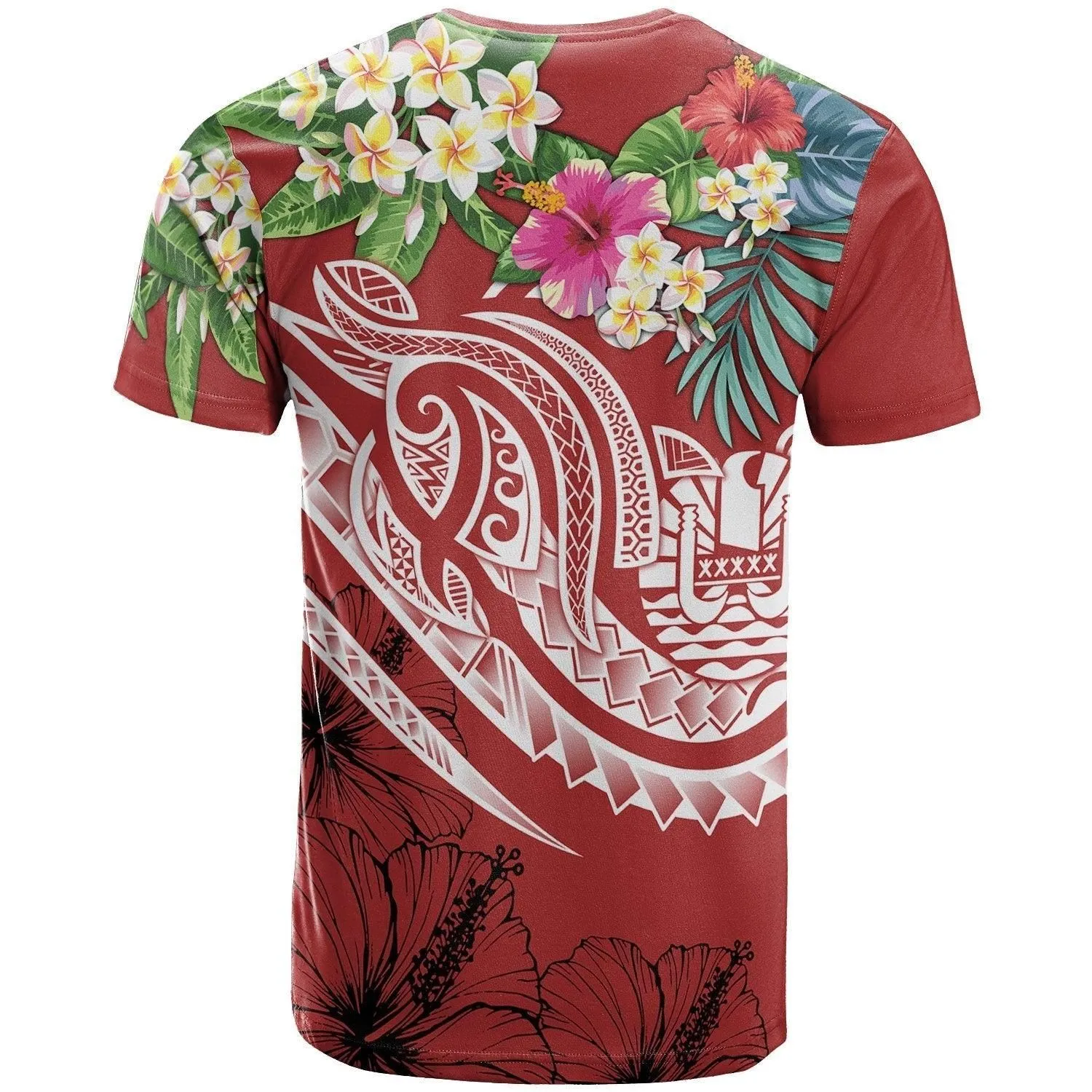 Tahiti Polynesian T shirt - Summer Plumeria Red