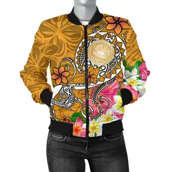 FamilyGaterJacket - Bomber Jacket American Samoa Polynesian - Turtle Plumeria (Gold) - BN18