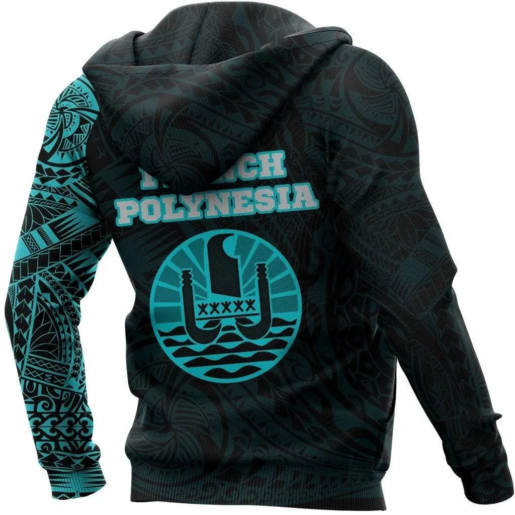 French Polynesia Hoodie - French Polynesian Flag Tattoo Blue
