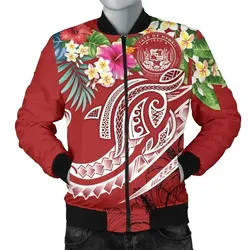 FamilyGater Jacket - Bomber Jacket Polynesian Hawaii - Summer Plumeria (Red) - BN15
