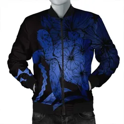 Hawaiian - Hawaii Turtle Hibiscus Polynesian Vintage Bomber Jacket - Blue