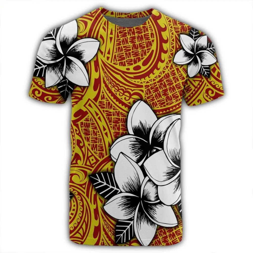 Hawaiian Plumeria Tribe Yellow Red Polynesian T-Shirt AH