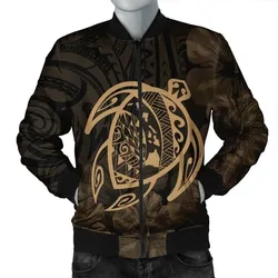 FamilyGater Jacket - Hawaiian Map Turtle Kanaka Hibiscus Polynesian Bomber Jacket - Gold - AH - J4R
