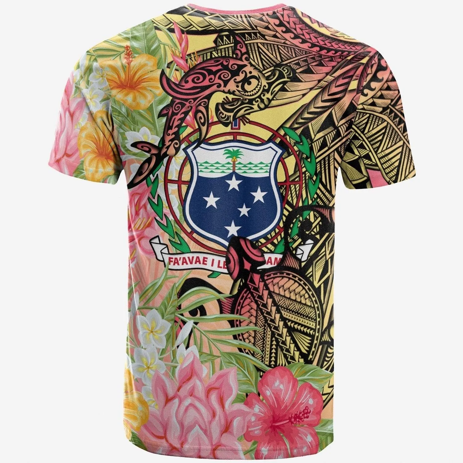Samoa T shirt - Flowers Tropical With Sea Animals