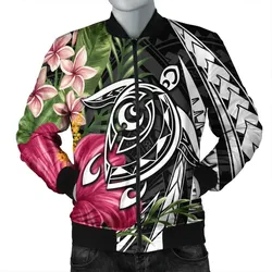 FamilyGater Jacket - Hawaii Polynesian Turtle Tropical Hibiscus Plumeria Bomber Jacket - AH - J4R