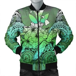 Hawaii Turtle Wave Polynesian Bomber Jacket - Hey Style Green