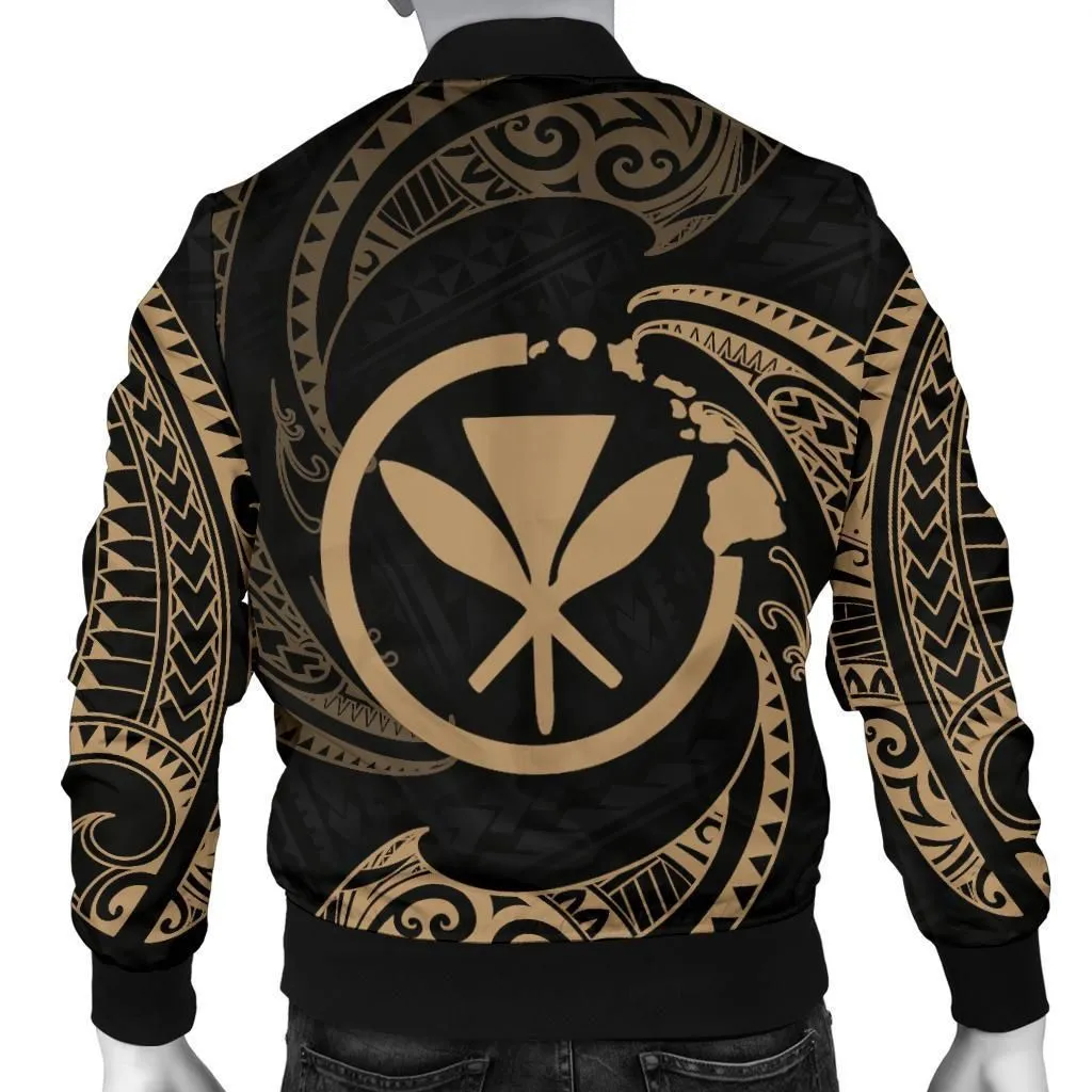 Hawaii Polynesian Custom Personalised Mens Bomber Jacket - Gold Tribal Wave
