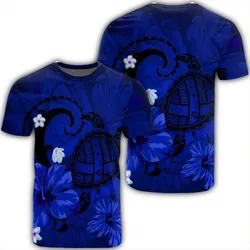 Alohawaii Tee - Hawaiian Map Big Turtle Hibiscus Plumeria Tribal Polynesian T-shirt Blue - AH - J6R