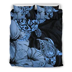 FamilyGater Bedding Set - Cover and Pillow Cases Hawaii Turtle Polynesian Hibiscus Art Gold Blue AH J1