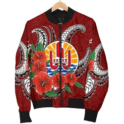 FamilyGater Jacket - Bomber Jacket Tahiti Polynesian Hibiscus Coat of Arm Red - BN11