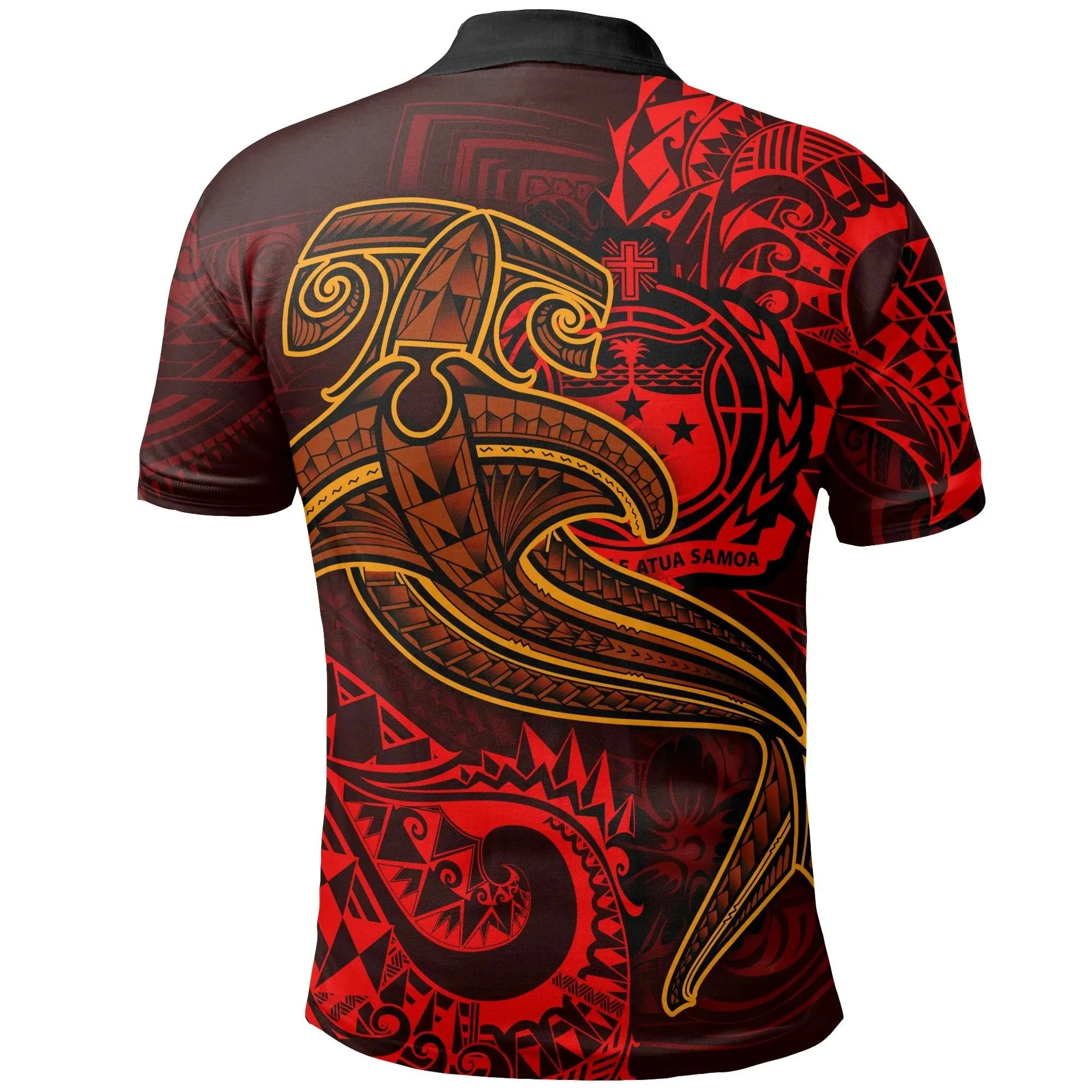 Samoa Polo Shirt - Red Shark Polynesian Tattoo - BN18