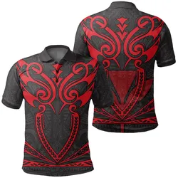 Hawaii Kanaka Polynesian Football Jersey Polo Shirt - Grey And Red - Bernice - AH