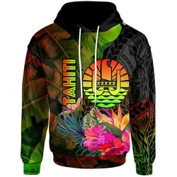 Tahiti Polynesian Hoodie -  Hibiscus and Banana Leaves